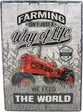 FARMING We Feed the World Tractor Metal Tin Sign Garage  Barn Man Cave