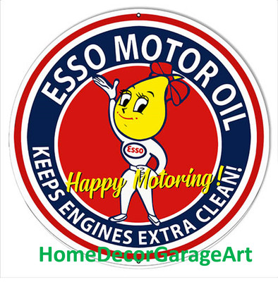 Esso Motor Oil, Round Metal Sign, Aged or New Style, Garage Art HDGA