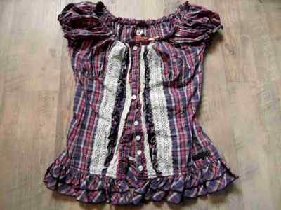 KHUJO beautiful plaid short sleeve blouse boho SALVIA colorful size S NWOT 717