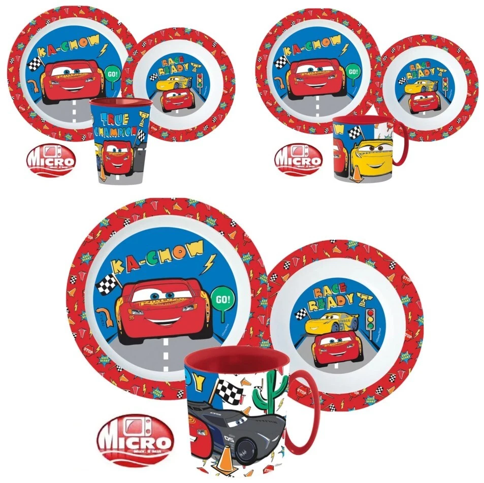 STOR, S.L. Disney Cars Kindergeschirr Set 3 tlg. Frühstücksset Geschirrset Mikrowelle ☆