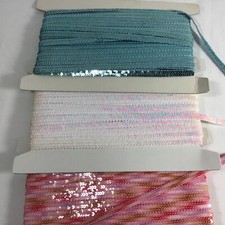 Bulk Lot of 3/8" wide Iridescent white/ Pink/ Aqua Sequin Trim NO Stretch CHOICE