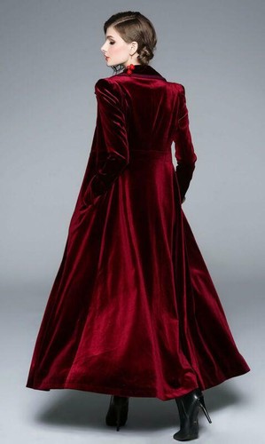 Ladies Vintage Velvet Long Parka A Line Coat Elegant Maxi Jacket Casual - Picture 7 of 15