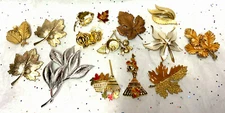 Vintage “Sarah Cov/KC/Emmons/Parklane+” Enamel-Faux Pearl Leaf Brooch {15~Lot}