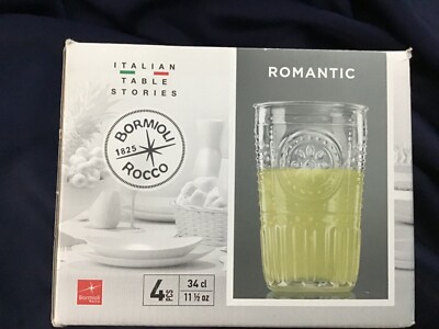 8 BORMIOLI ROCCO ROMANTIC clear BEVERAGE GLASSES 11 OZ NEW IN BOXES!!