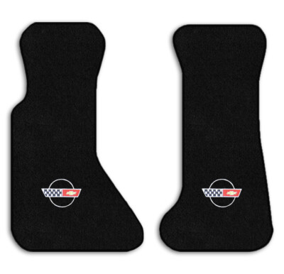 Avery Black 2pc Carpet Front Floor Mats for 1984-1996 Corvette C4 - Silver Logo