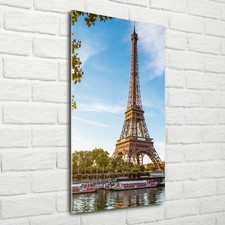Wand-Bild Kunstdruck aus Hart-Glas Hochformat 70x140 Eiffelturm Paris