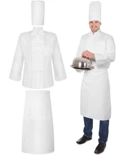 Hillban Halloween 3 Pcs Chef Unisex Costume Tall Hat Coat Bistro Apron Set Ch...