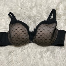 Cacique 44C Bra Black Lightly Lined Balconette Stretch Underwire Lace Trim