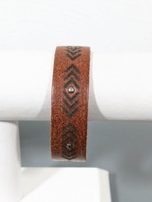 Boho Brown Faux Leather Chevron Arrow Snap Cuff Bracelet 6.5"