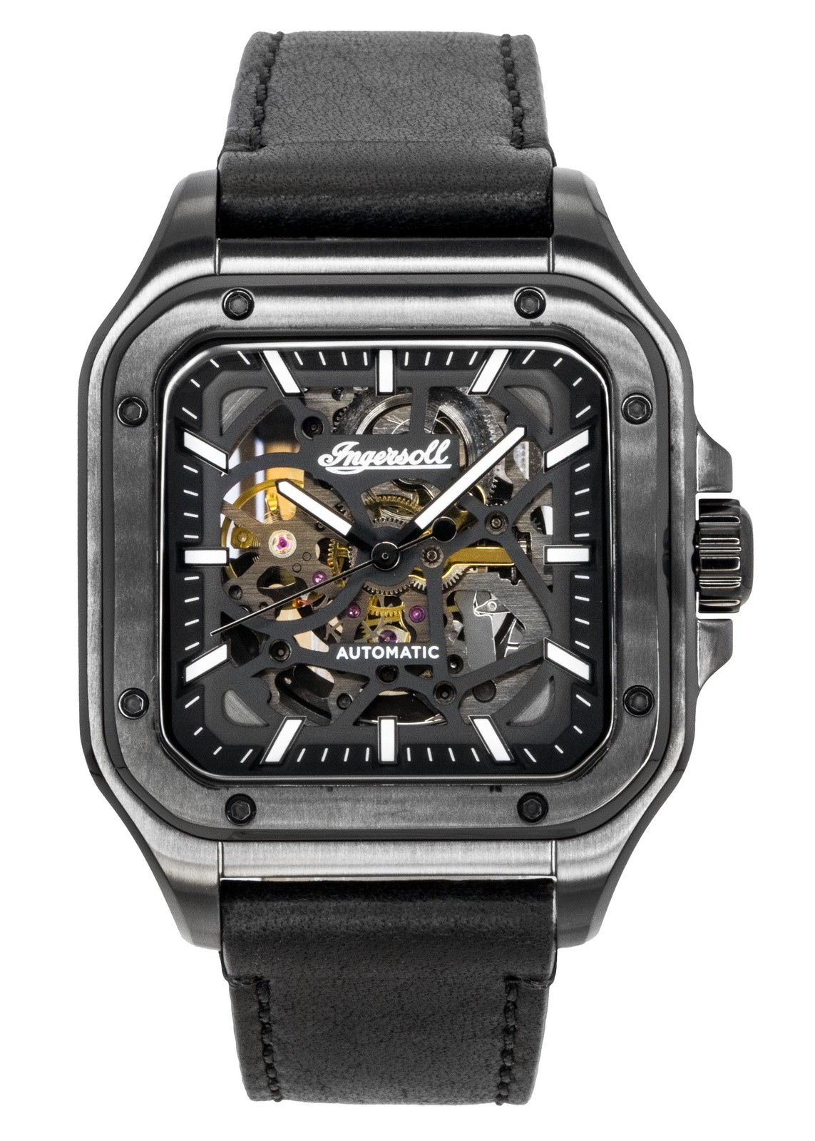 Ingersoll The Ollie Leather Strap Black Skeleton Dial I14504 Mens Watch