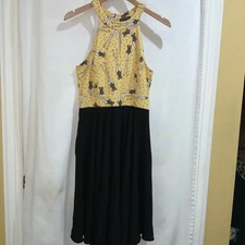 Smak Parlour fit & flare halter dress Sz L bathing beauty print bow back