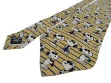 58" Vtg USA Men's 100 SILK Neck Tie SNOOPY WEARING TIES Peanuts Yellow Striped