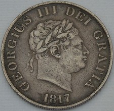 1817 George III Silver Half-Crown, S3788, 19thC Milled Coin, 32mm 13.77g