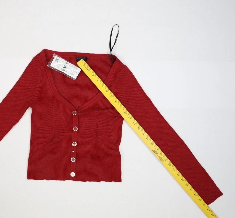 Suéter Guess Mujer Mediano Sirena Rojo Katelyn Cárdigan Abotonado Manga Larga Nuevo con Etiquetas Foto 3 de 4