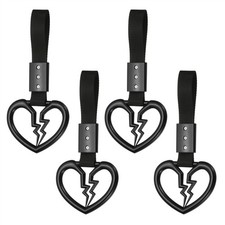 4Pcs Black Broken Heart Shaped Car Handle Straps for Auto