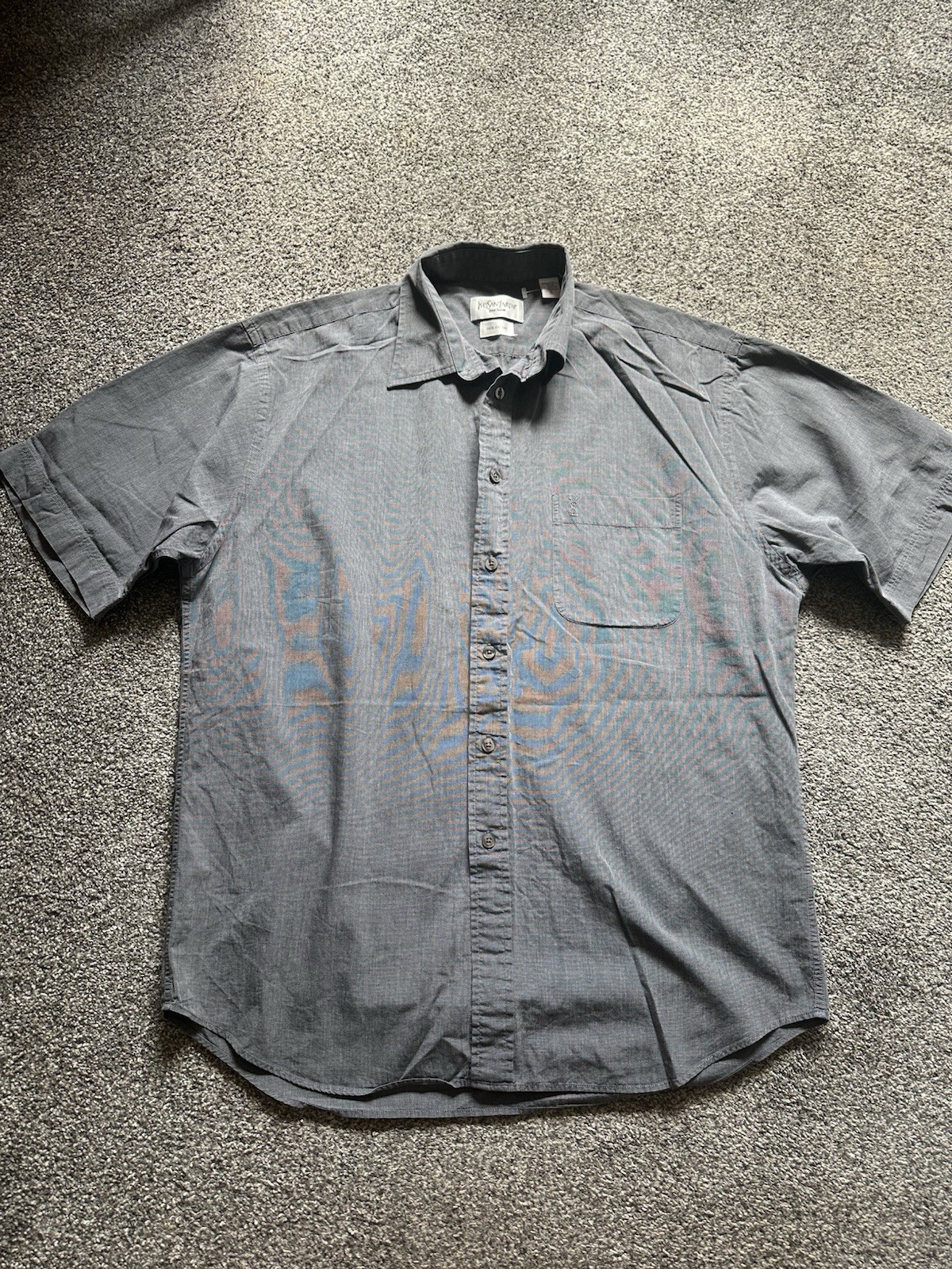 Camicia Uomo Yves Saint Laurent YSL Taglia 39 15.5 Grigio Manica Corta (S4)