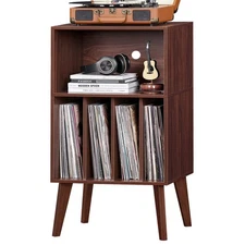 Record Player Stand, Walnut Turntable Stand Holds up to 160 Albums, Mid-Centu...