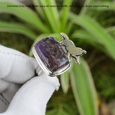 Valentines Sale Natural Russian Charoite Birthday Promise Ring Sterling Silver