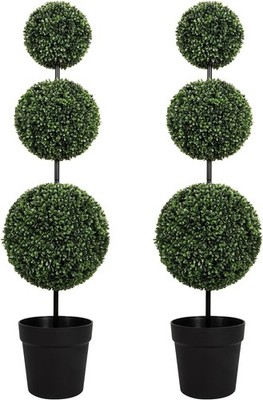VIVATREES Set of 2 4FT Artificial Triple Ball Boxwood Topiary UV Resistant