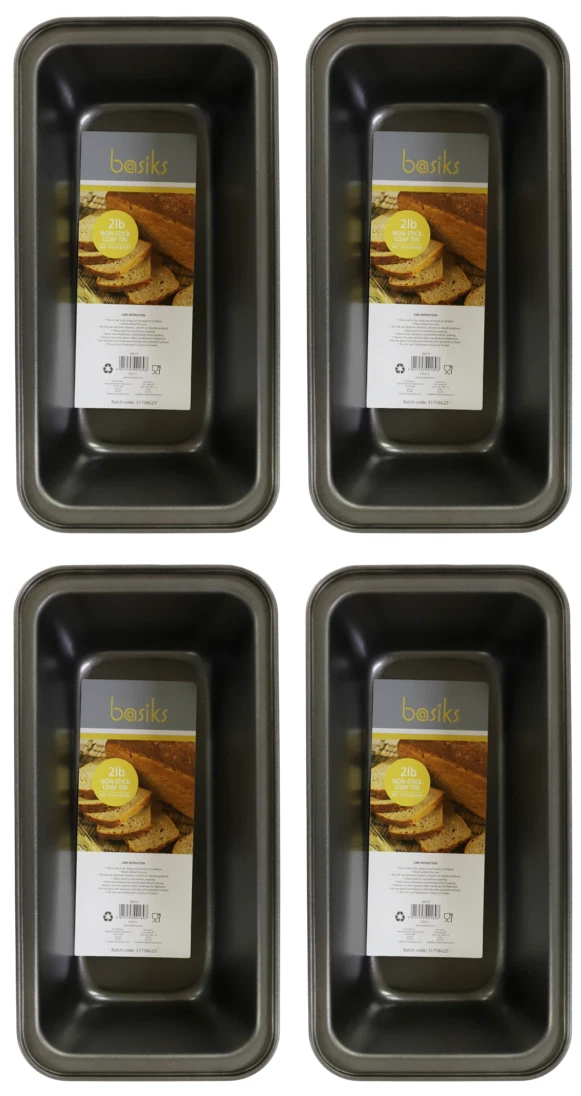 4x basiks Non-Stick Steel Loaf Bread Cake Baking Kitchen Oven Pan Tin Tray 2Lb
