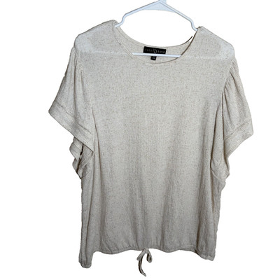 Fred David Blouse Women's XL Round Neck Ruffle Beige Casual Sheer Shirt Top