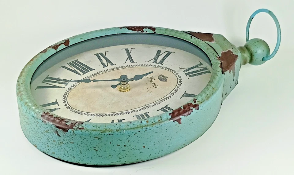 Rustic PARIS Wall Clock. 6.5" X 12". Distressed Look! Works! - Image 2 of 4