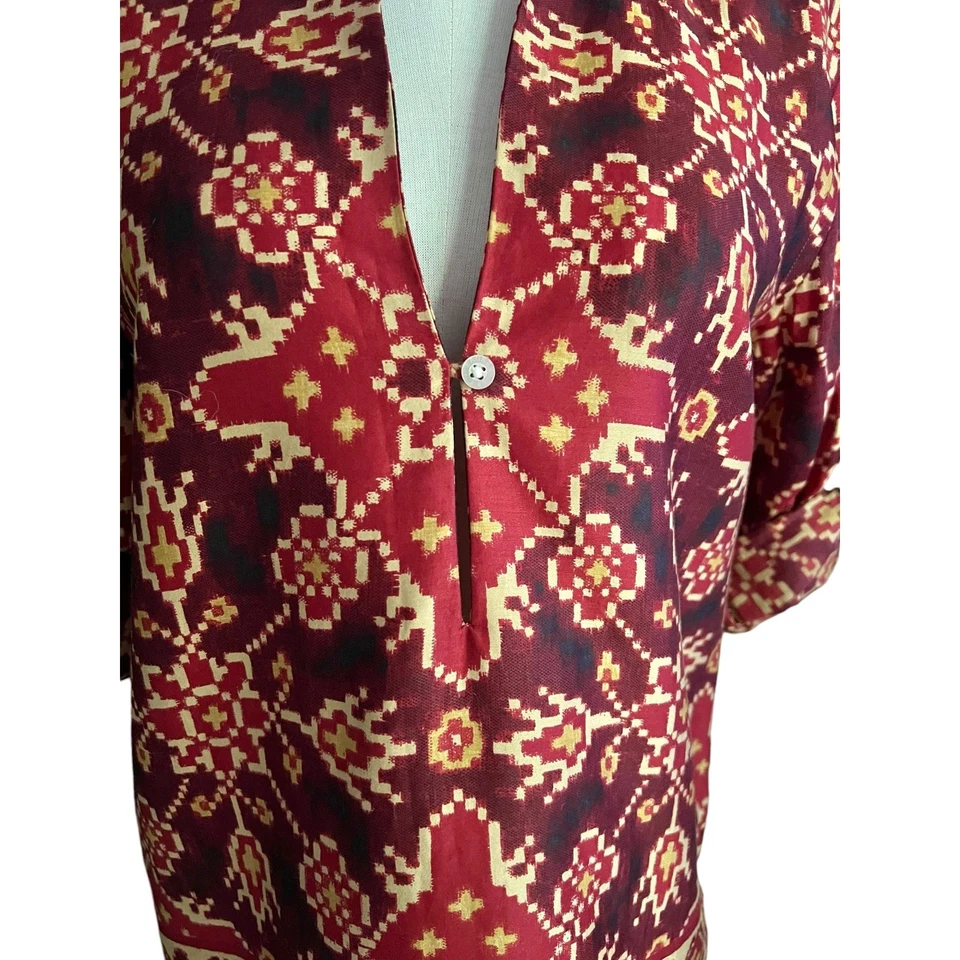 Túnica manga enrollable de algodón azteca tribal Lauren Ralph Lauren para mujer talla XS Foto 2 de 4