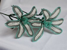 Bright Tricolor French Beaded Lilies   Handmade Everlasting Flowers   Set of 2