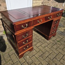 Red Leather Top Vintage Mahogany Captains Desk - FREE UK DELIVERY 🚛 
