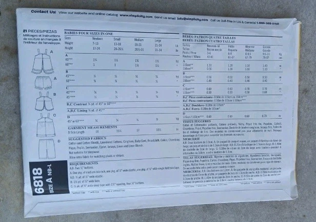 New Look 6818 Babies Dress Panties Romper Pants Size NB-L NEW UNCUT Factory-Fold - Image 2 of 2