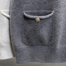 Women Knitted Vest Round Neck Cardigan Waistcoat Tank Top Pocket Knitwear