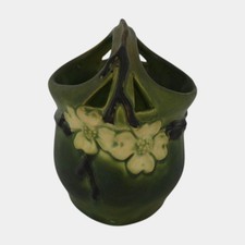 Roseville Dogwood Smooth Green 1920 Vintage Art Pottery Ceramic Basket