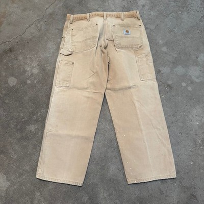 VTG Carhartt Double Knee Pants Mens 36x30 Tan Distressed Union