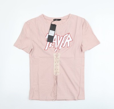 Eight Damen Basic T-Shirt rosa Baumwolle Größe S Rundhals - Schnürdetail