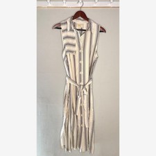 Maeve by Anthropologie Striped Sleeveless Shirt Dress Cream Black Size 6 Belted