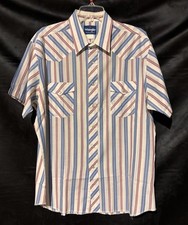Vintage Wrangler Short Sleeve Shirt Mens XL Striped Pearl Snap