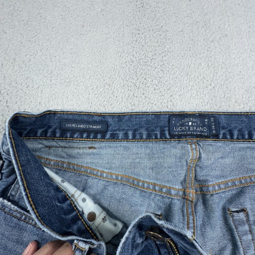 Lucky Brand Jeans Mens 36x34 181 Relaxed Straight Denim Stone Wash Distressed - Picture 4 of 17