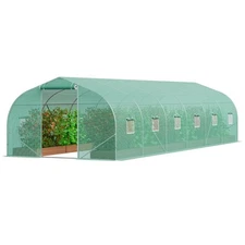 Walk-in Tunnel Greenhouse 30x10x6.6ft Galvanized Frame PE Cover Green