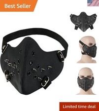 Punk Faux Leather Mask, Wind Protector Motorcycle Biker Half Face Mask, Anti-...