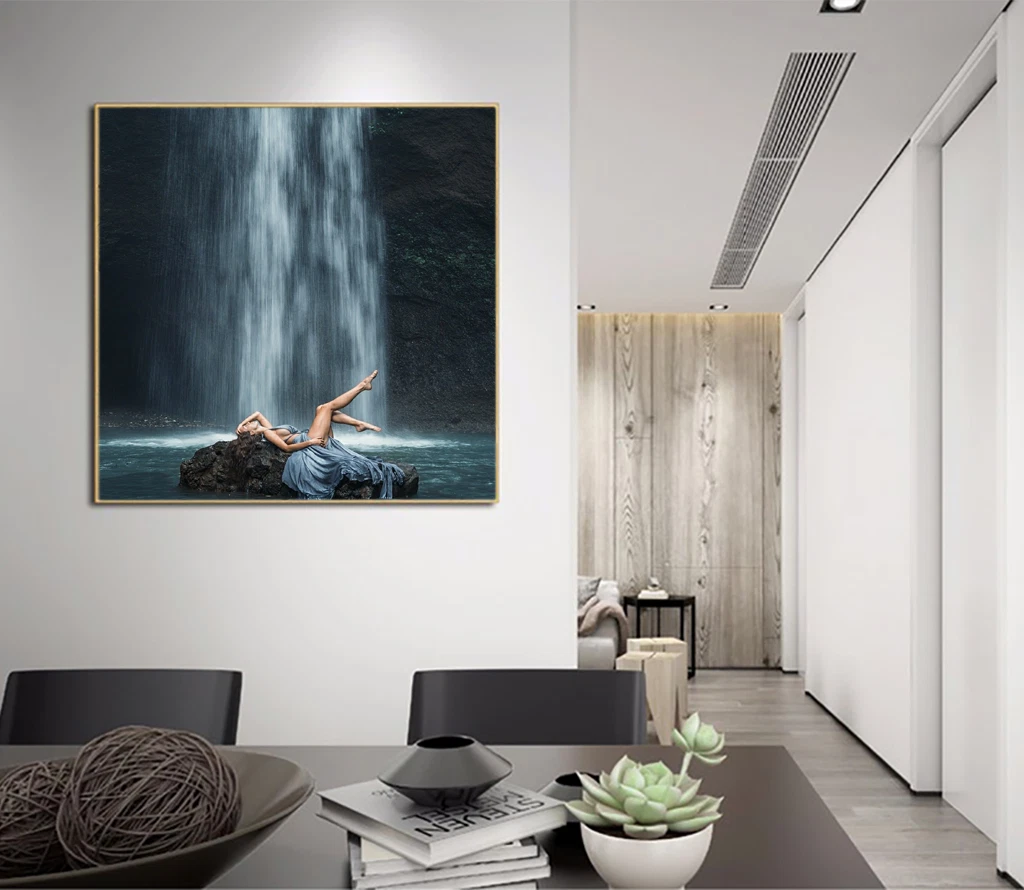 Wasserfall Frau Kunst Poster Wanddeko AI Dateiformat
