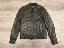 AllSaints Men  s Howard Lamb Leather Cafe Racer Jacket Size S Brown Moto