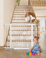29.6-39.1 in Wide Baby Gate for Stairs Doorways White