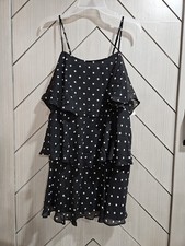 A New Day Black with White Polka Dot Mini Shift Ruffle Dress, Medium