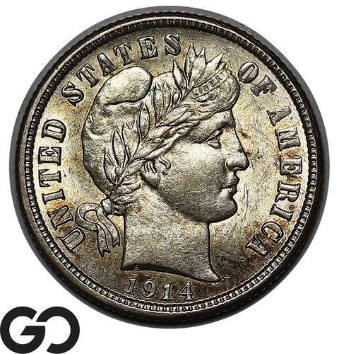 1914-D Barber Dime, Very Nice BU++ Denver Mint Issue