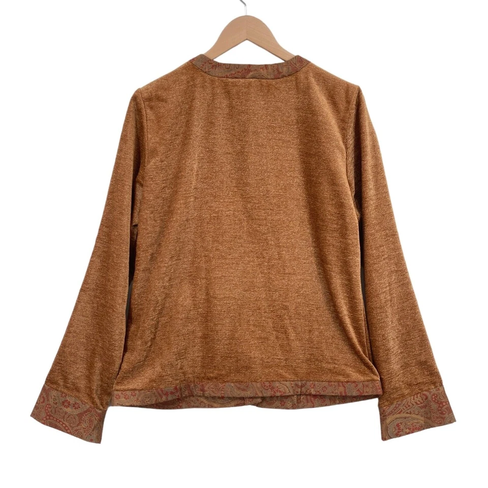 Cárdigan suéter Coldwater Creek para mujer mediano dorado chenilla botón delantero Foto 2 de 4