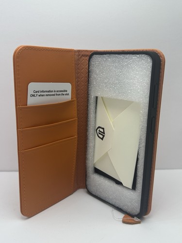 Shieldon Leather Wallet Case Compatible With Galaxy 26  Plus Orange 