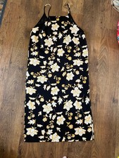 River Island black orange flower print strap slit midi dress size uk 14