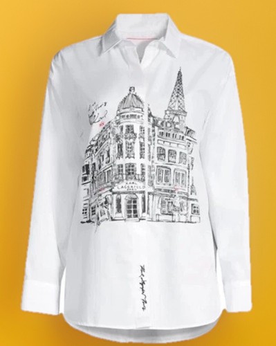 Blusa de mujer Karl Lagerfeld Paris blanca de algodón edición limitada nueva con etiquetas, talla M, ret. $109 - Imagen 2 de 14