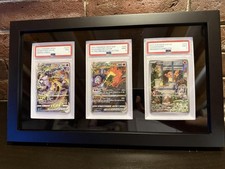 Graded Trading Card Display Case 3 PSA Slabs Sport Football Baseball Wood Frame