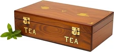Handcrafted Tea Bag Organizer–Natural Rosewood with Brass Inlay–8-Compartment